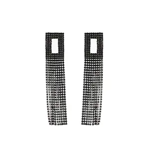 Priyaasi Studded Black Block Tasseled Drop Earrings