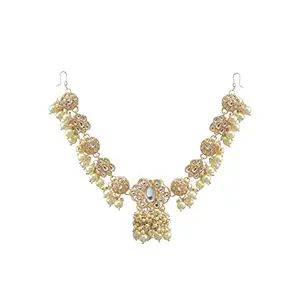 Priyaasi White Floral Kundan Pearl Link Gold-ColorMathapatti