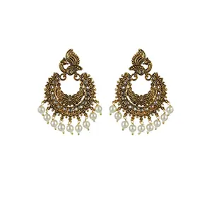 Priyaasi Studded Peacock Pearl Drop Gold-ColorEarrings