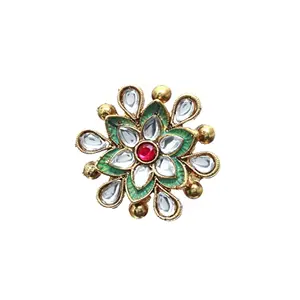 Priyaasi Golden ColorKundan Meenakari Floral Ring for Women and Girls - Elegant Adjustable Simple Rings