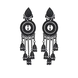 Priyaasi Black Circular Tassel Drop Earrings