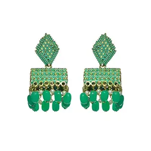 Priyaasi Green Golden ColorCase Jhumka Earrings