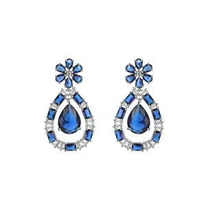 Priyaasi Blue Floral Pear AD Silver-ColorDrop Earrings