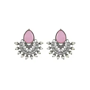 Priyaasi Studded k Stone Silver Floral Drop Earrings