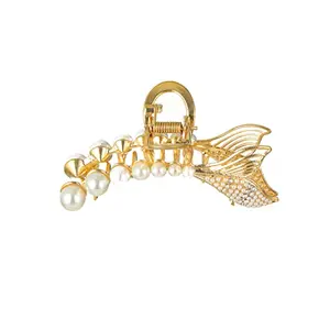 Priyaasi Pearl Studded Fish Tail Gold-ColorClaw Clip