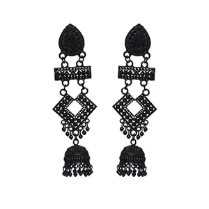 Priyaasi Black Studded Geometric Drop Earrings