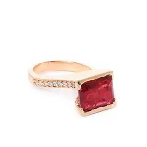 Priyaasi Rose Gold-ColorClassic Finger Ring with Magenta Cubic Zirconia Stone for Women