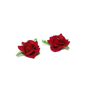 Priyaasi Maroon Artificial Rose Hair Clips/s for Women and Girls (Pack of 2 pcs)