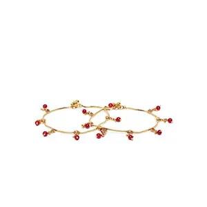 Priyaasi Golden ColorKundan Anklets for Women and Girls (Gold & Maroon)