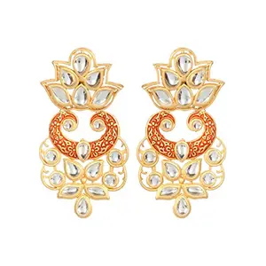 Priyaasi Designer Gold & Red Gold-ColorFloral Design Drop Earrings For Women and Girls