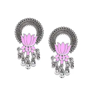 Priyaasi Floral Design Silver ColorDangle & Drop Brass Earring for Women & Girls (Silver;k)