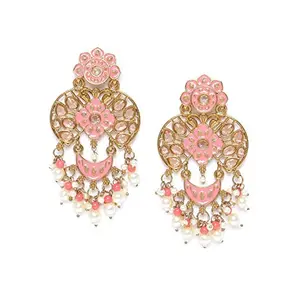 Priyaasi Gold-ColorDrop Earrings With Artificial Stones for Women (Peach)