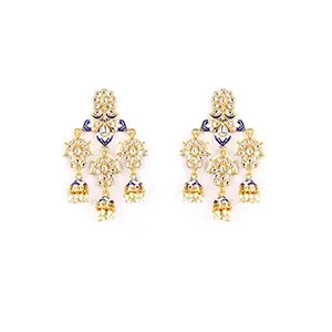 Priyaasi k Blue Kundan Beads Golden ColorDrop Earring