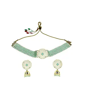 Priyaasi Gold-ColorArtificial Beads Traditional Maang Tikka and Earrings For Women and Girls(Blue)
