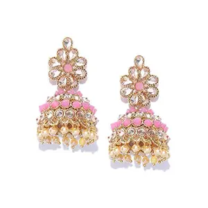 k Gold-ColorHandcrafted Kundan Stone-Studded Dome Shaped Traditional Jhumkas For Women And Girls