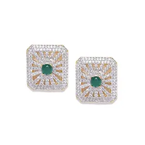 Priyaasi Women's Gold-Colorand Emerald Studded Stud Brass Earrings