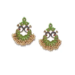 Priyaasi Traditional Green & Blue Peacock Design Gold-ColorDrop Earrings For Women and Girls
