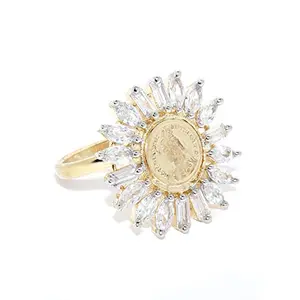 Priyaasi Beautiful Gold & Off White Floral Design Gold-ColorRing for Women and Girls