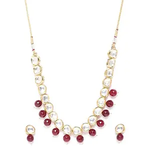 Priyaasi Golden ColorKundan Studded Short Necklace & Earrings Jewellery Set for Women and Girls (Maroon & Gold)