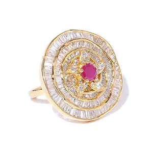 Priyaasi Brass and Cubic Zirconia Ring for Women & Girls (Gold)