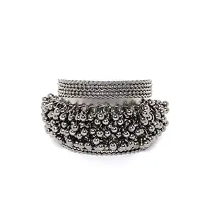 Priyaasi Silver-ColorDesigner Silver Broad Cuff Bracelet for Women