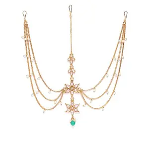 Priyaasi Artificial Stones Gold-ColorRajasthani Traditional Pearl Design Mang Tikka/Matha Patti for Women & Girls