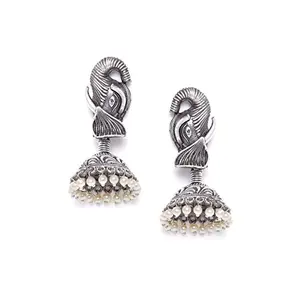 Priyaasi Silver-ColorJhumka Earrings With Beads for Women (Silver)