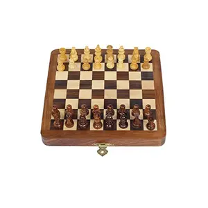 Desi Toys Foldable Magnetic Chess Board Set | Size - 7x7 inches | Wooden Boards | Handcrafted Satranj Game Board | Two Players Game | Indoor Games for Adults & Beginners | Brain Exercise Games