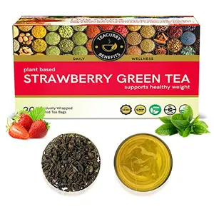TEACURRY Strawberry Green Tea (1 Month Pack 30 Tea Bags) - Sweet Flavour of Strawberry | With Vitamin-C | Made with Pure Leaf & Natural Ingredients