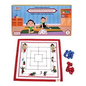 Desi Toys Bal Ganesha Nine Men's Morris/Mills Game/Navakankari | Canvas Fabric Board | Indian Mythological Themed | Logic & Strategy Board Games | 15"x15" Play Mat | Family Games for Adults & 