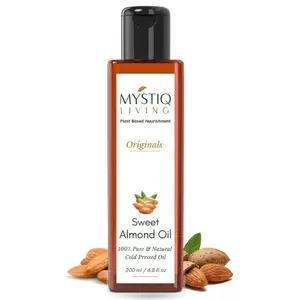 Mystiq Living Pressed Sweet Almond Oil for Face Hair Massage Glowing Skin | 100% Pure & Natural - 200 ML
