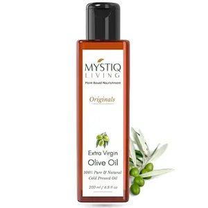 Mystiq Living Pressed Extra Virgin Olive Oil for Hair Skin & Face | 100% Pure & Natural - 200 ML