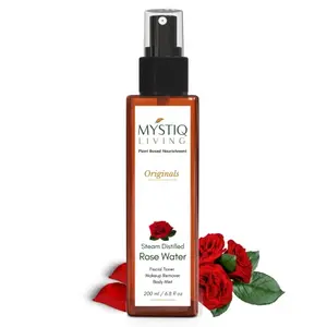 Mystiq Living 100% Pure and Natural Rose Water Spray- Steam Distilled Gulab Jal for Face Hair and Skin - 200 ML