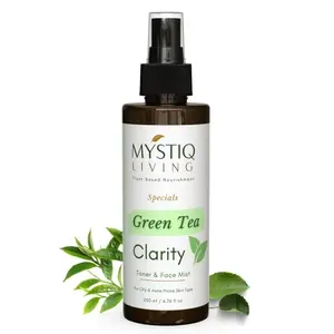 Mystiq Living Green Tea Clarity Face Toner & Mist for Anti Acne Deep Cleanses Tighten Pores Hydrates Skin | Alcohol Free | Toner For Oily & Acne Prone Skin - 200 ML