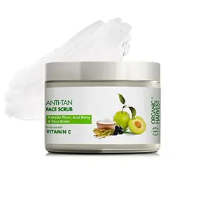 Organic Harvest Anti-Tan Face Scrub: Kakadu Plum Acai Berry & Rice Water - 100g | For Men & Women | Skin Brightening Face Scrub | 100% American Certified Organic