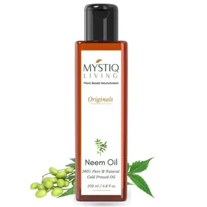 Mystiq Living Pressed Neem Oil for Hair & Skin Removes Dandruff Best mosquito & Bugs Repellent Spray On Plants & Garden | 100% Pure & Natural - 200 ML