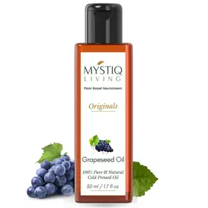 Mystiq Living Pressed Grapeseed Oil for Skin Whitening Anti Ageing Glowing Skin Hair Growth Acne Pimple | 100% Pure & Natural - 50 ML