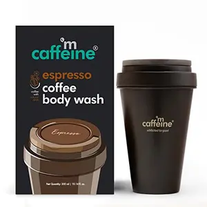 mCaffeine Exfoliating Espresso Coffee Body Wash with Natural AHA | Tan Removal Body Wash for Soft & Smooth Skin | Energizing Shower Gel for Men & Women | 300ml in Coffee Cup