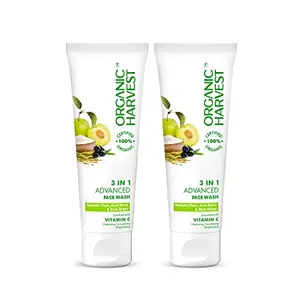 Organic Harvest 3-in-1 Advanced Face Wash: Kakadu Plum Acai Berry & Rice Water | Women & Men | Glowing Skin Face Cleanser | 100% American Certified Organic | Sulphate & 100gm(Pack of 2)