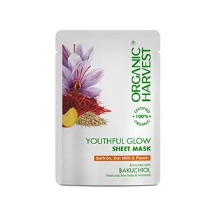Organic Harvest Youthful Glow Sheet : Saffron Oat Milk and Peach - 20gm - Vitamin-A