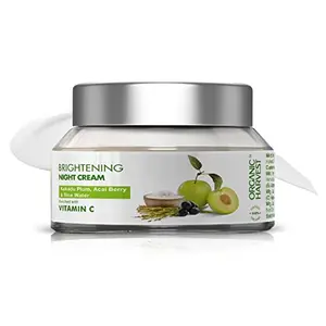 Organic Harvest Brightening Night Cream: Kakadu Plum Acai Berry & Rice Water | For Glowing Skin | Moisturizing Vitamin C Face Cream | 100% American Certified Organic | Sulphate & -50g