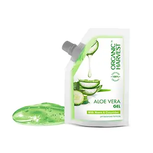 Organic Harvest Aloe Vera Gel: Neem & Cucumber | Aloe Vera Gel for Dry Skin & Hair | Organic Moisturizing Gel | 100% American Certified Organic | For Men & Women | Sulphate & - 100gm