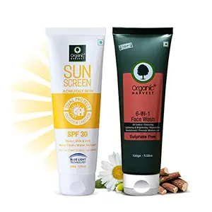 Organic Harvest 6-in-1 Face Wash & SPF 30 For Oily Skin Type Combo 100% Organic Paraben & Sulphate Free (Face Wash 100gm + 100gm)