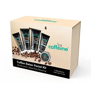 mCaffeine Coffee Detan Facial Kit - Travel Size | Value Pack of 5 Signature Face Care Products - Face Wash Face Scrub Face mask Face Moisturizer & | Ideal for Self Use & Gifting
