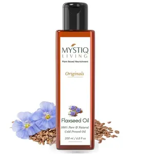 Mystiq Living Pressed Flaxseed Oil with Omega - 3 for Healthy Hair Skin & Body | 100% Pure & Natural - 200 ML