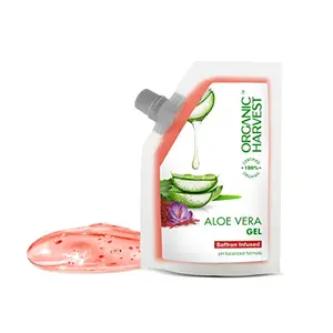Organic Harvest Aloe Vera Gel: Saffron-Infused | Aloe Vera Gel for Moisturized & Glowing Skin | Organic Gel for Dry Skin | For Women & Men | 100% American Certified Organic | 100gm