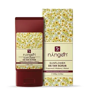 Ningen Sunflower De-tan Scrub I Infused with Grapeseed Mulberry & Walnut I Dermatologically Tested I Moisturizes Exfoliates and Removes Tan I 100g White