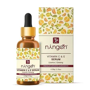Ningen Vitamin-C & E Face Serum I Goodness of Licorice and Ginseng I Dermatologically Tested I For Smooth and Supple Bright & Light Skin I 50g Maroon