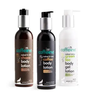 mCaffeine Body Lotions Combo Pack of 3 | Coffee Choco Green Tea |Day and Night Moisturization| All Skin Types | 600ml
