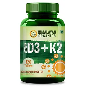 HIMALAYAN Organics Vitamin D3 400 IU + K2 as MK7 Supplement | Supports Stronger & Bone & Health | Healthy For Men And Women - 120 Veg Tabs.
